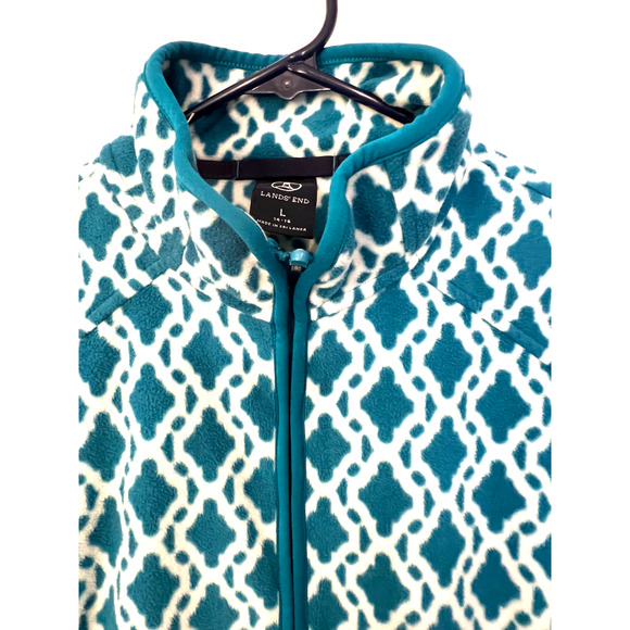 Lands End Fleece Pullover Womens Size L Blue White Diamond 1/4 Zip Long Sleeve - Picture 5 of 8